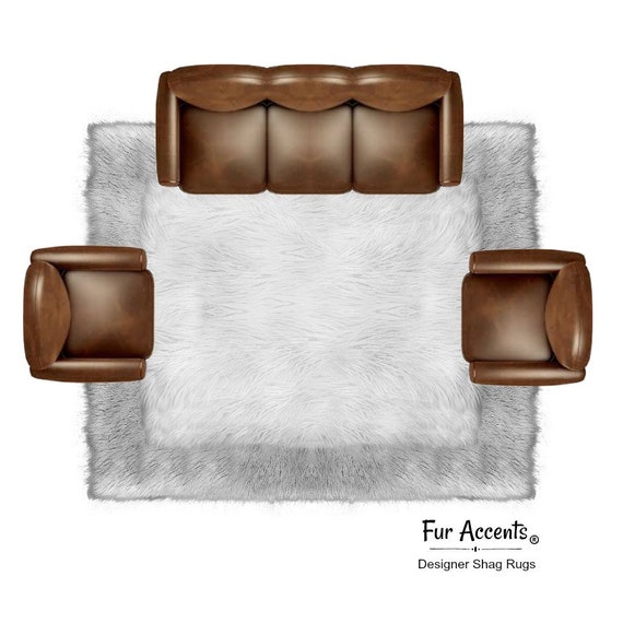 Plush Faux Fur Area Rug - Luxury Fur - White Shaggy Carpet - Sheepskin - Rectangle with Border - Plush Designer Throw Rug - Fur Accents USA
