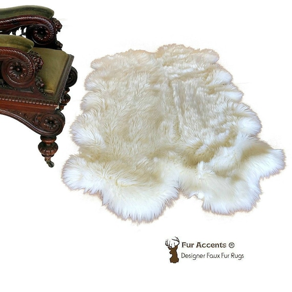Plush Faux Fur Area Rug - Luxury Fur Thick Shaggy Icelandic  Sheepskin - Quatro Multi Pelt  - White - Off White or Brown - Fur Accents USA
