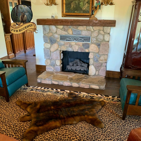 Plush Faux Fur Area Rug - Luxury Fur Thick Red Brown Bear Skin - Faux Fur - Animal Pelt Shape Designer Throw Art Rug by- Fur Accents - USA