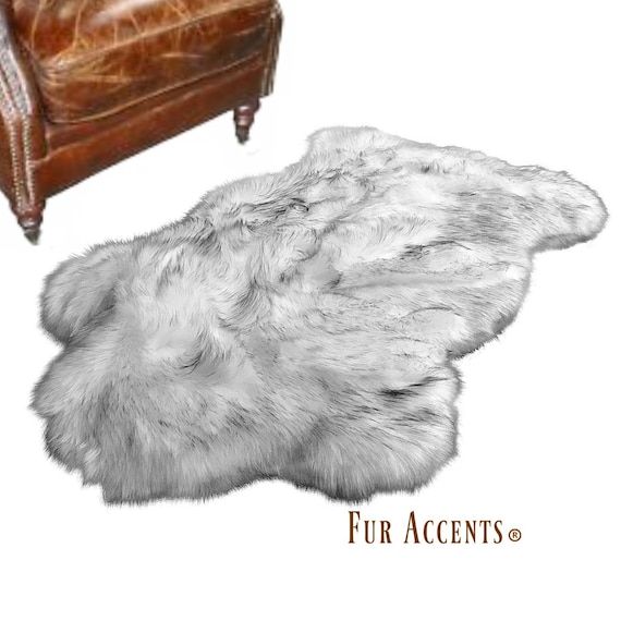 Plush Faux Fur Area Rug - Luxury Fur Thick Padded Shaggy Sheepskin - Chubby Bear Pelt  - Black Tip - Brown Tip - Fur Accents USA