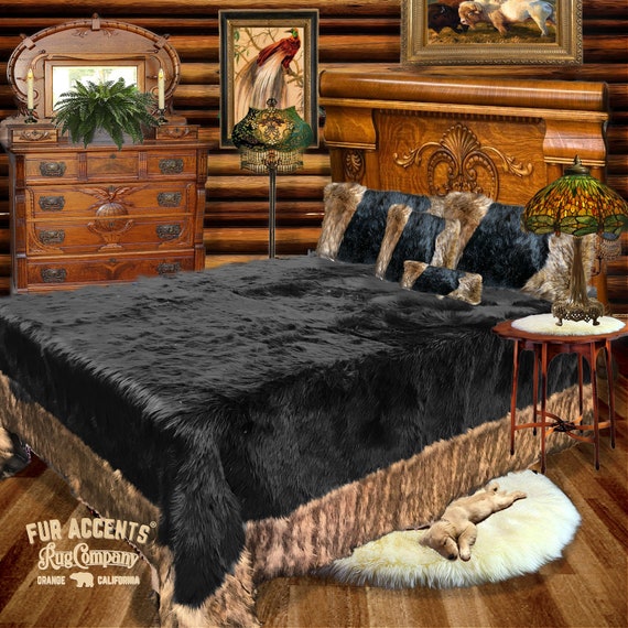 Faux Fur Throw Blanket - Bedspread - Ribbed Fox Border - Soft Plush Faux Fur Shag - Minky Cuddle Fur Lining  - Fur Accents - USA