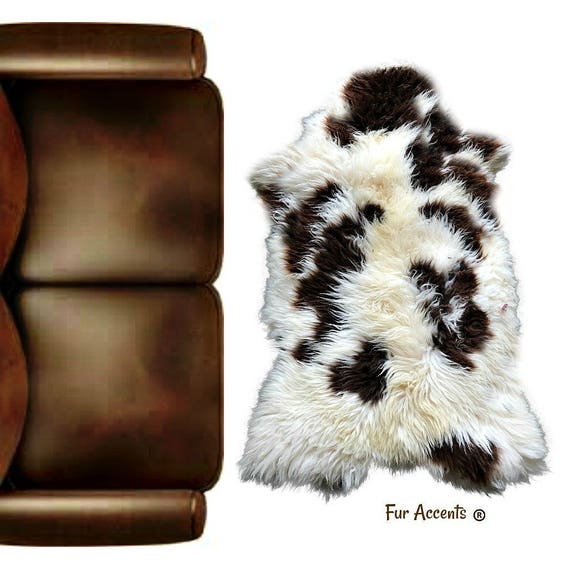 Plush Faux Fur Sheepskin Area Rug - White - Ivory Off White Brown or Spotted Shag Designer Throw Rug - 100% Animal Friendly Fur Accents USA
