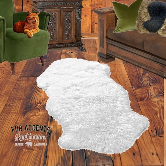 Ivory Off White Sheepskin Area Rug - 100% Animal Friendly Faux Fur - Double Sheep Design - 6 Colors - Fur Accents USA
