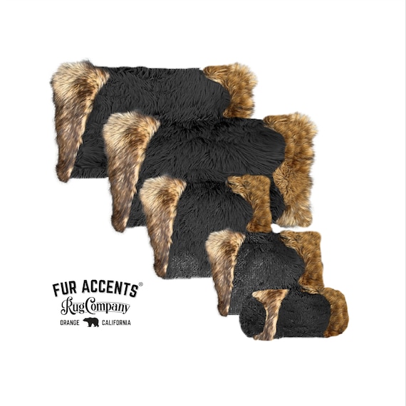 Plush Faux Fur Pillow - Sham - Cover - Plush Black and Golden Brown Wolf Trim - 3 New Sizes - Designer Throw - Toss -  Fur Accents USA