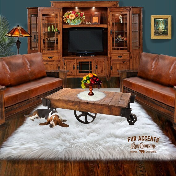 Plush Faux Fur Area Rug - Shaggy Thick Sheepskin - Rectangle Shape Pelt Design  - Designer Art Rug by Fur Accents USA