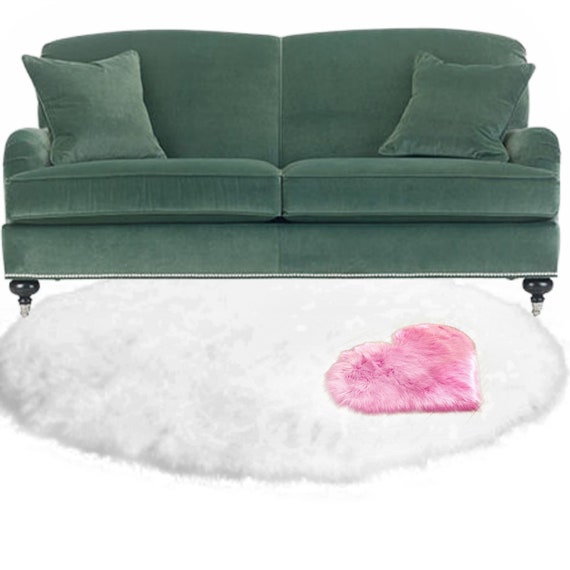 Plush Faux Fur Round Heart Area Rug - Shaggy Thick Sheepskin - Love Rug Design  - Multiple Colors Designer Art Rug by Fur Accents USA