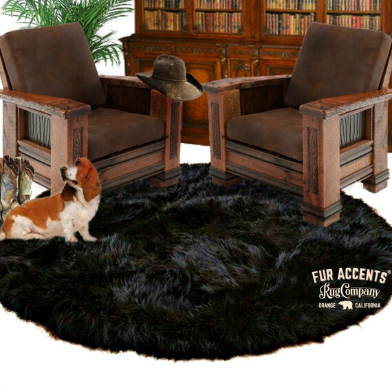 Plush Faux Fur Area Rug - Shaggy Thick Sheepskin - Round Shape Pelt Design  - Designer Art Rug by Fur Accents USA