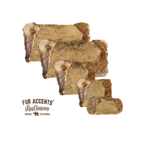 Plush Faux Fur Pillow - Sham - Cover - Plush Black and Golden Brown Wolf Trim - 3 New Sizes - Designer Throw - Toss -  Fur Accents USA