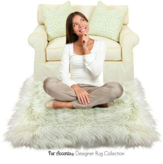 Plush Faux Fur Sheepskin Area Rug - White - Ivory Off White Brown or Spotted Shag Designer Throw Rug - 100% Animal Friendly Fur Accents USA