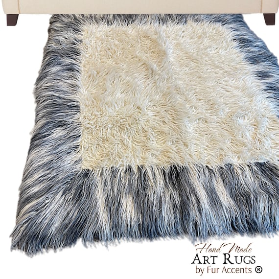 Plush Faux Fur Throw Area Rug - Thick Plush Brown or Black Toned Shag Border Trim - Ultra-Suede Lining - Fur Accents - USA