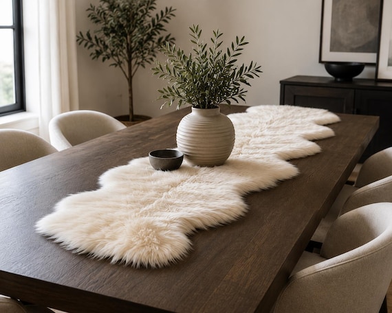 Luxury Faux Fur Table Runner | Custom Length Table Scarf | White Faux Fur Mantel Runner | Console Table Decor | Handmade in USA