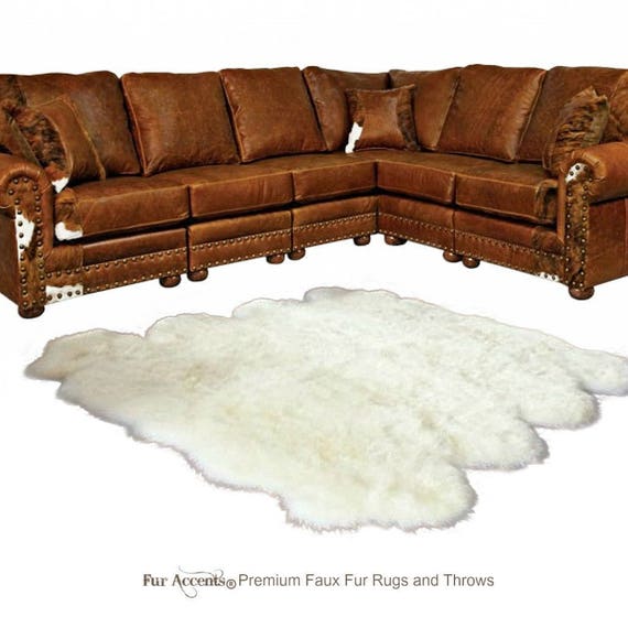 Plush Faux Fur Area Rug - Bedspread Shaggy Thick Sheepskin - Octo Multi Pelt Design Shape Throw 4 Colors Designer Art Rug by Fur Accents USA