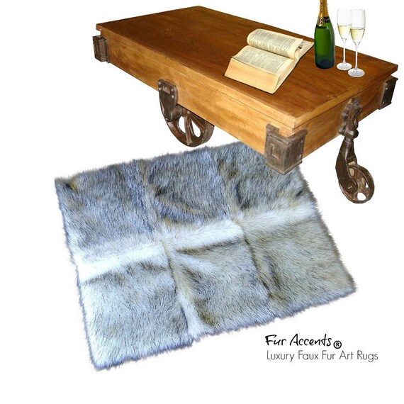 Plush Faux Fur Area Rug - Pieced Fur - Black Tip Arctic Wolf - Bear Skin - Realistic Shag Throw Rug - 100% Animal Friendly Fur Accents USA
