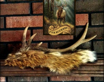 Plush Faux Fur Rabbit Pelt Mini Coyote Single Pelt Shape - Mantle Decor - Shelf Doily - Table Topper - Designer Throw Rug - Fur Accents USA