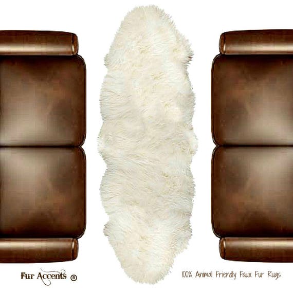 Ivory Off White Sheepskin Area Rug - 100% Animal Friendly Faux Fur - Double Sheep Design - 6 Colors - Fur Accents USA