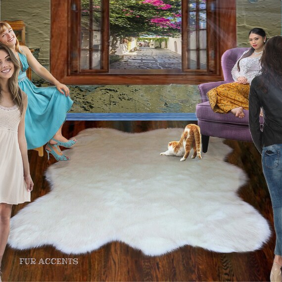Plush Faux Fur Area Rug - Shaggy Random Shape Sheepskin Design - White, Black, Gray, Tan, Brown, Beige - Designer Art Rug by Fur Accents USA