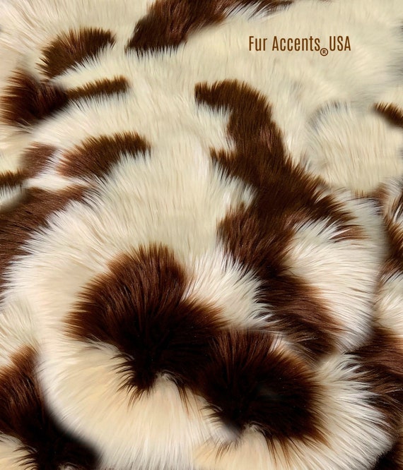 Plush Faux Fur Area Rug - Luxury Fur Thick Shaggy Icelandic Sheepskin - Brown Spotted - Rectangle Shape - Designer Throw - Fur Accents USA