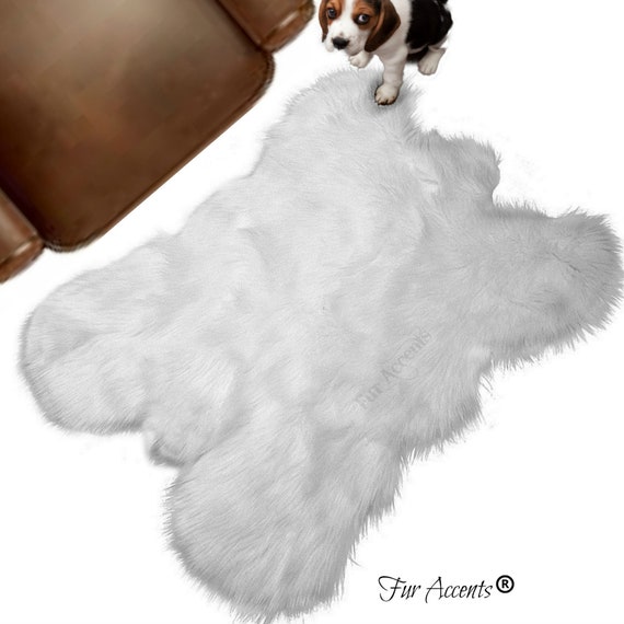 Plush Faux Fur Mountain Bear Area Rug - Traditional Designer Throw Brown Tan Gray Fur - Fleece Border 100% Animal Friendly Fur Accents - USA