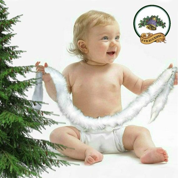 Faux Fur Christmas Tree Garland - Shaggy Faux Snow Sheepskin - Strand - Ornament - Tree Trim - Decoration - White - by Fur Accents - USA