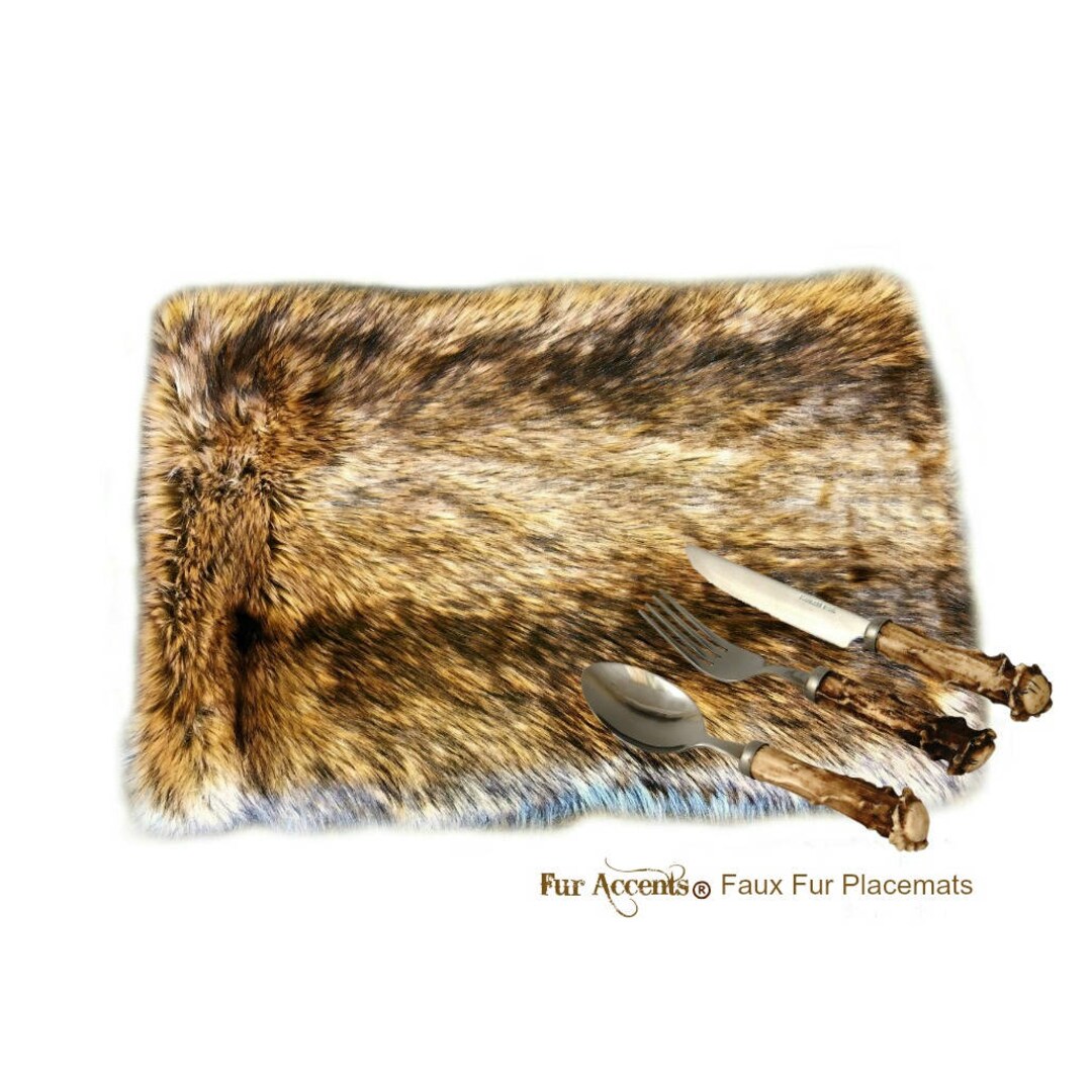 4 Plush Faux Fur Placemats Luxury Wolf Fur Soft Shaggy Bear Skin Place