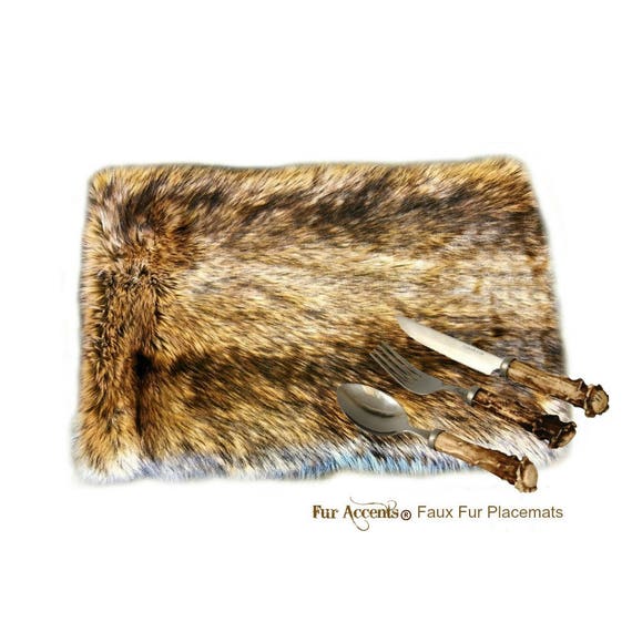 4  Plush Faux Fur Placemats Luxury Wolf Fur Soft Shaggy Bear Skin - Place Mat - Table Top Wedding Decor Designer Accessories Fur Accents USA