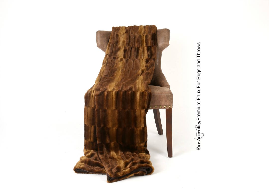 Plush Faux Fur Throw Blanket, Soft Brown Sheared Beaver Bedspread