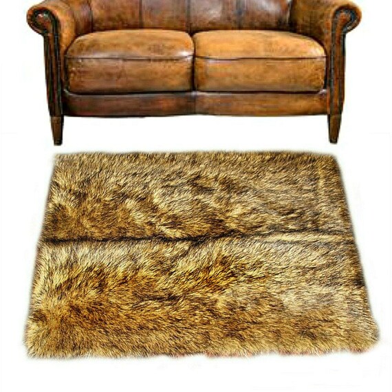 Plush Faux Fur Area Rug - Shaggy Wolf Skin - Rectangle - Seamed Pieced Fur - Designer Art Rug by Fur Accents USA