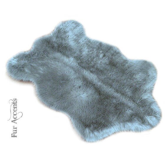 Plush Faux Fur Area Rug - Shaggy Sheepskin -Grey Chubby Bear Skin Design - Pelt Shape - Designer Art Rug by Fur Accents USA