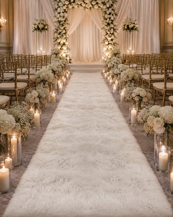 Handmade Faux Fur Aisle Runner, Plush Wedding Party Decor
