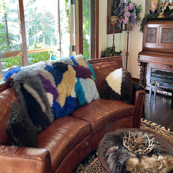 Fur Rug, Patchwork Pieced Fur, 100% Animal Friendly, Sumptuous, One of a Kind, Hand Made Throw, Designer Originals by fur Accents, USA