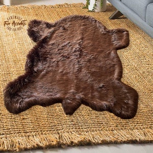 Plains Buffalo Hide, Bear Skin Area Rug. Soft Plush Faux Fur. Traditional, Modern, Western Rustic. Log Cabin, Lodge, Cottage Décor. Shag.