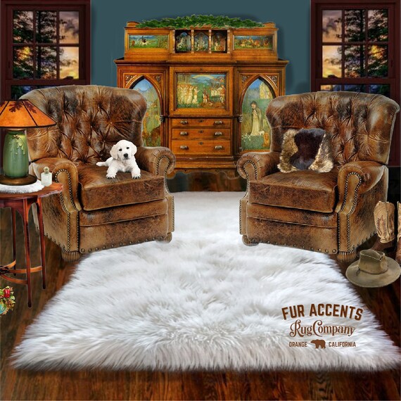 Plush Faux Fur Area Rug - Shaggy Thick Sheepskin - Rectangle Shape Pelt Design  - Designer Art Rug by Fur Accents USA