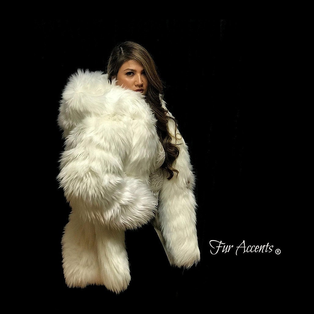 Exotic Faux Fur Coat, Shaggy White Polar Bear, Sheepskin