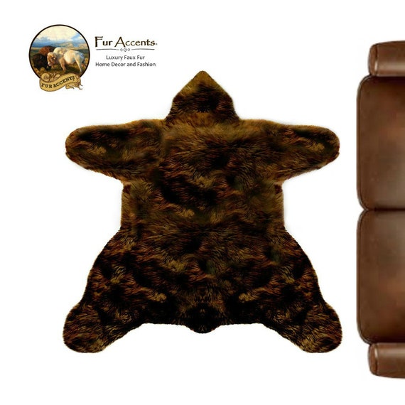 NEW Americana Bear Skin Area Rug -  Plush Faux Fur - Thick Fur -  Bonded Non Slip Back - Animal Pelt Shape Designer Throw - Fur Accents USA