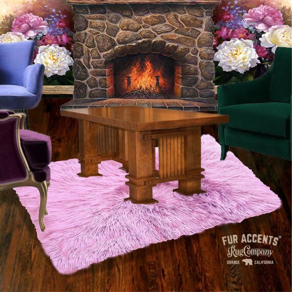 Plush Faux Fur Shag Area Rug - White - Off White - Purple or Lavender Designer Throw Rug - Rectangle - Fur Accents USA