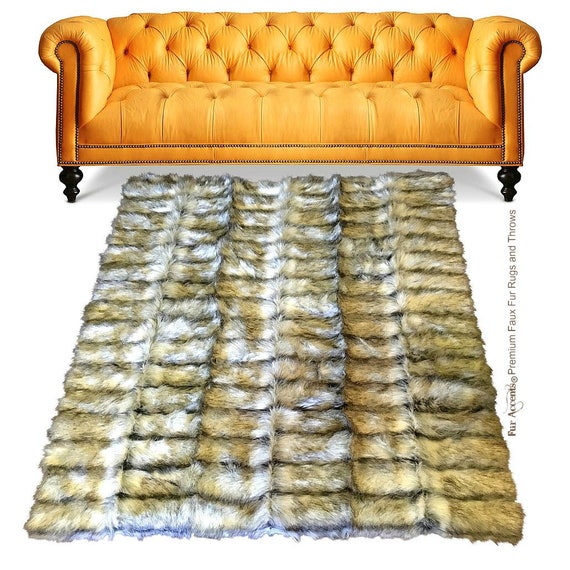 Plush Faux Fur Area Rug - Pieced Luxury Fur - Strip Rug  -Gray Fox - Ultra Suede Non Slip Lining - Rectangle - Art Rugs by Fur Accents - USA