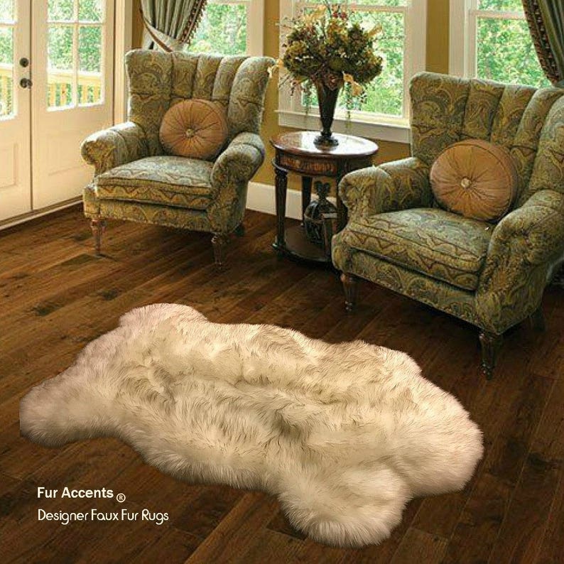 Plush Faux Fur Area Rug Luxury Thick Padded Gy Sheepskin Bear Pelt Black Tip Brown Accents Usa