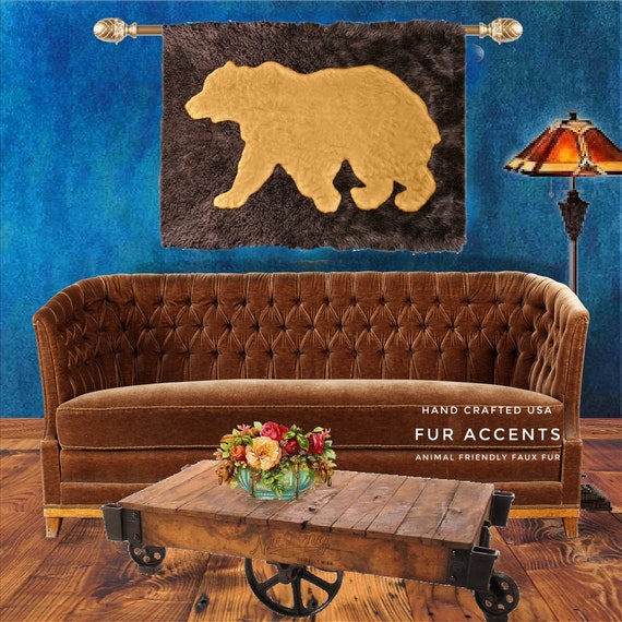 Fur Wall Hanging Art, Walking Bear Skin Rug, Animal Friendly, One of a Kind, Hand Made Throw, Designer Originals by fur Accents, USA
