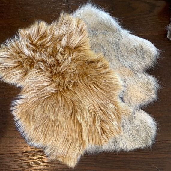 3 Pcs Rabbit Fur Pelt Hide Light Brown for Soft Craft Throw Supply Carpet  8-14
