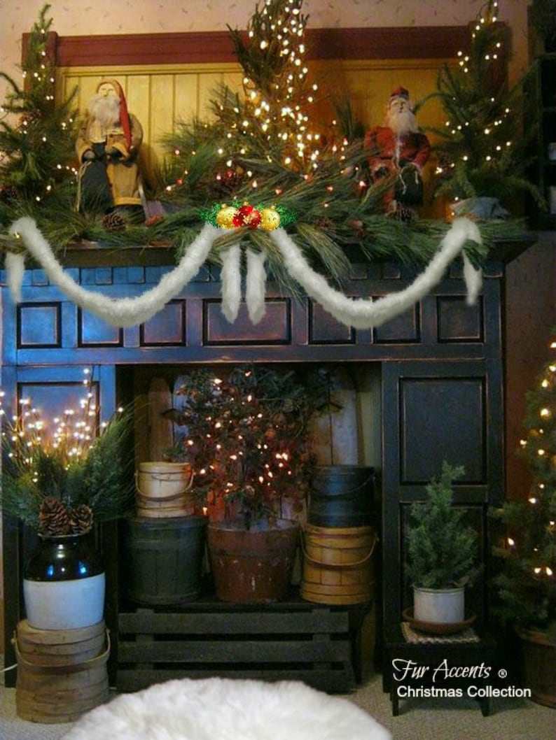 Faux Fur Christmas Tree Garland Fireplace Mantle Decor Etsy