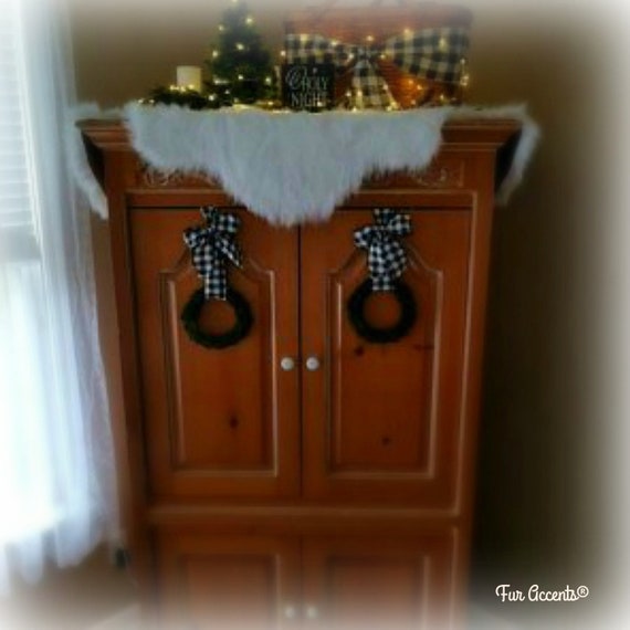 Plush Faux Fur Fireplace Mantle Scarf, Luxury White Shag Fox Scallop Faux Fur, Dresser, Hutch Buffet Table Runner, Fur Accents Originals USA