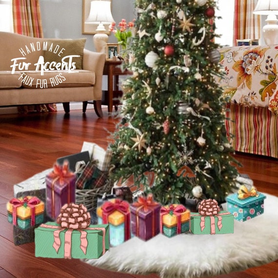 CLEARANCE SALE Classic Faux Fur Christmas Tree Skirt - Small 24" - 30" and 36"  Shaggy Shag Faux Sheepskin Round  - Creamy Warm Winter White