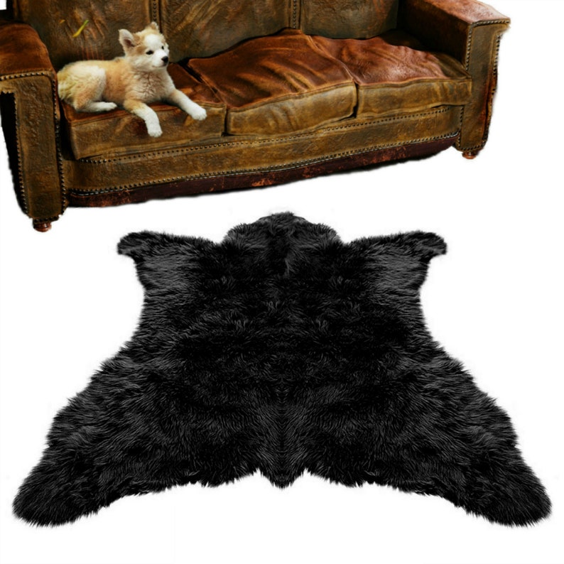Americana Bear Skin Area Rug Plush Faux Fur Thick Fur Bonded Non Slip Back Animal Pelt Shape Designer Throw Fur Accents USA image 8