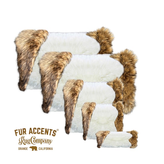 Plush Faux Fur Pillow - Sham - Cover - Plush Black and Golden Brown Wolf Trim - 3 New Sizes - Designer Throw - Toss -  Fur Accents USA