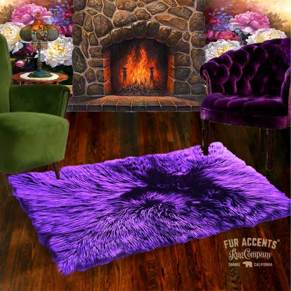 Plush Faux Fur Shag Area Rug - White - Off White - Purple or Lavender Designer Throw Rug - Rectangle - Fur Accents USA
