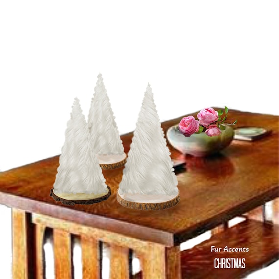 Faux Fur Christmas Tree, White Shag, Faux Snow, Small Decoration Cone , Hand Made, Crafted by Fur Accents USA