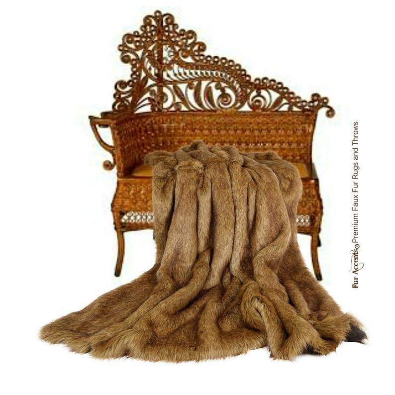 Coyote Fur Accents Plush Faux Fur Throw Blanket Luxury Fur Light Golden Brown Wolf USA Fur Minky Cuddle Fur Lining Bedspread