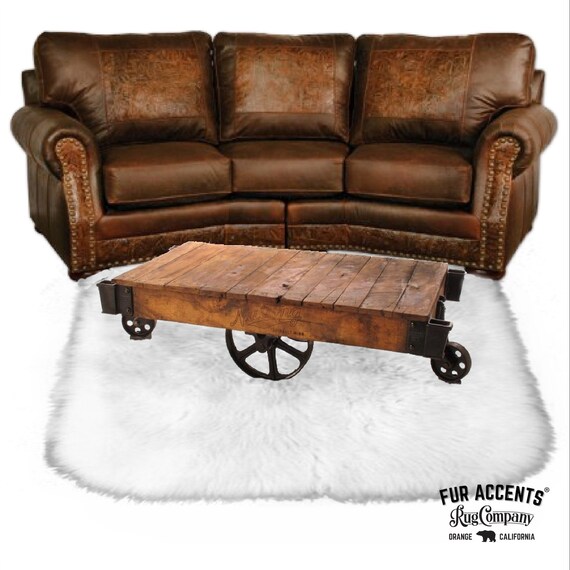 Plush Faux Fur Area Rug - Shaggy Thick Sheepskin - Rectangle with Round Corners Pelt Design  - Designer Art Rug by Fur Accents USA