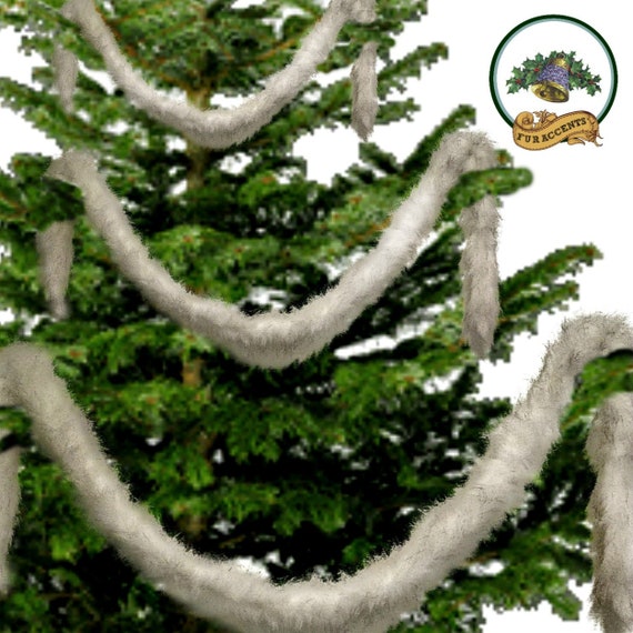 Faux Fur Christmas Tree Garland. Faux Snow Sheepskin. Tinsel. Strand. Old Ornaments. Decorations. White. 3' to 100' Long. Fur Accents. USA