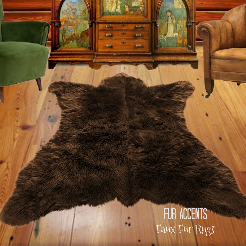 Appalachian Bear Skin Rug. Realistic. Faux Fur. Area Rug. Lodge Cabin. Throw Rug. Old Fashion. Shag. Gifts for him. For Dad image 4